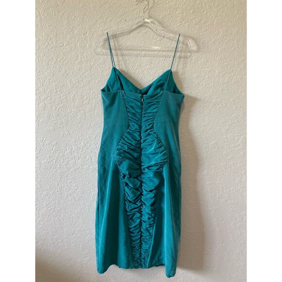 Nicole Miller Teal Ruched Silk Cocktail Dress Size 6 - Picture 3 of 9